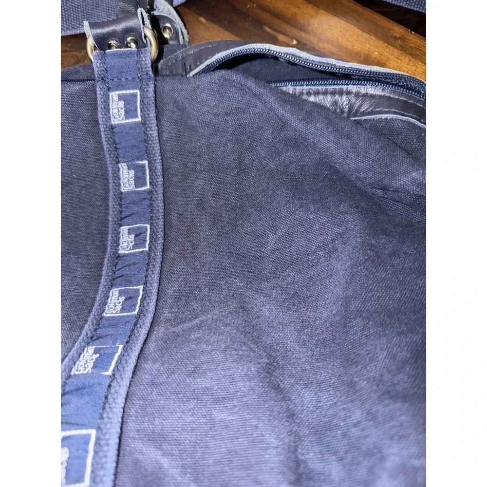 Goldman Sachs Navy Blue Canvas Duffel Bag Leather Trim Travel Weekend Gym Bag